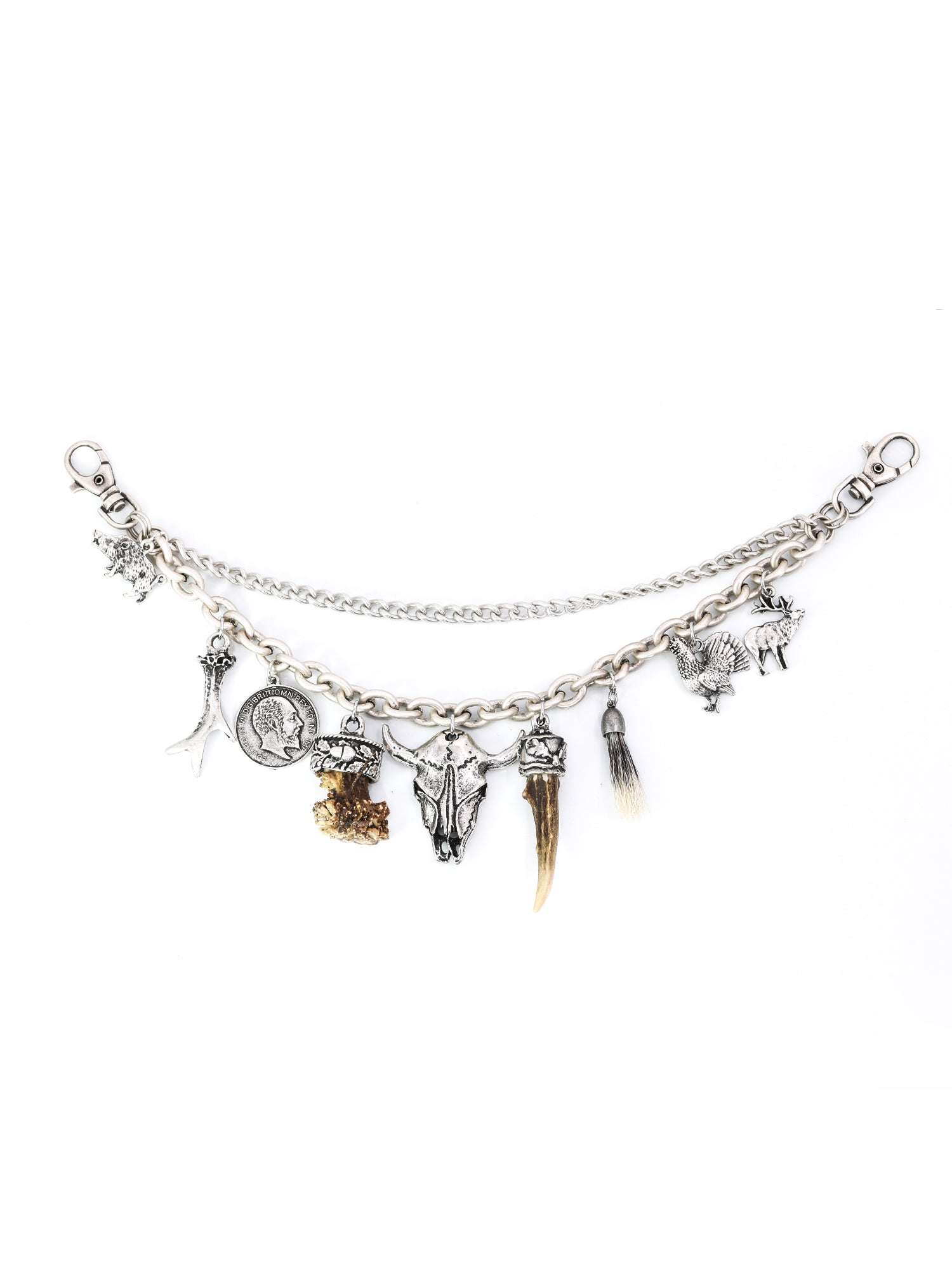 Men's Charivari Hunting Motifs with genuine silver-plated charms and real stag horn, made in Austria.