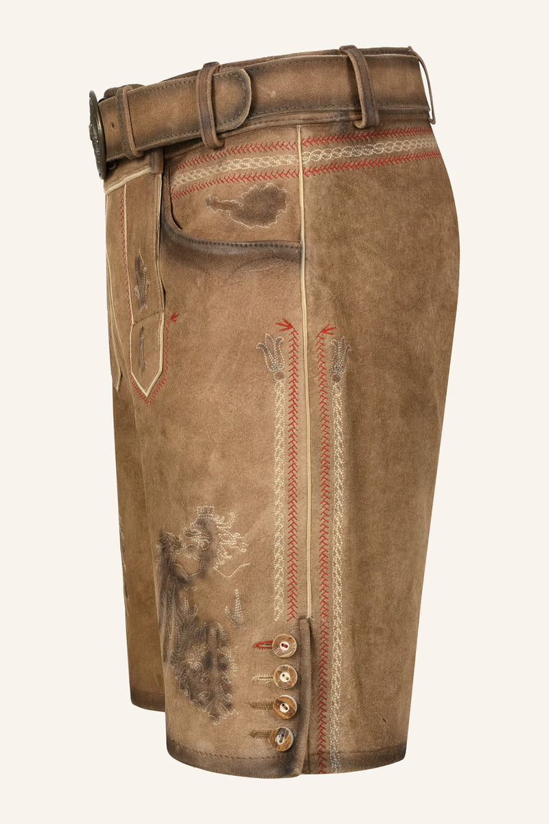 Kruger Men's Lederhosen "Mei Hoamat" with Belt - Brown