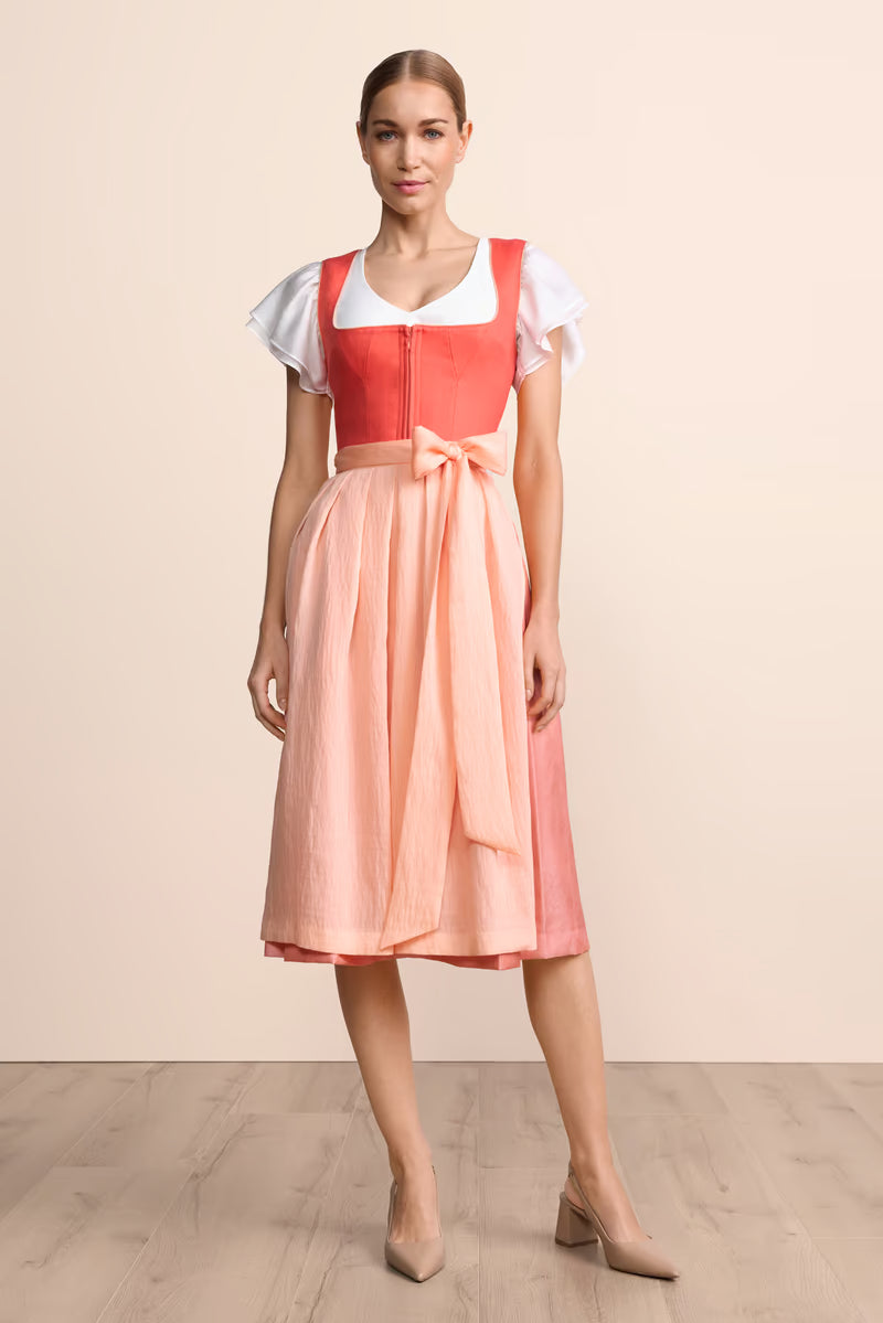 Kruger Sylphira Long Dirndl, Coral — 70cm 2pc Set
