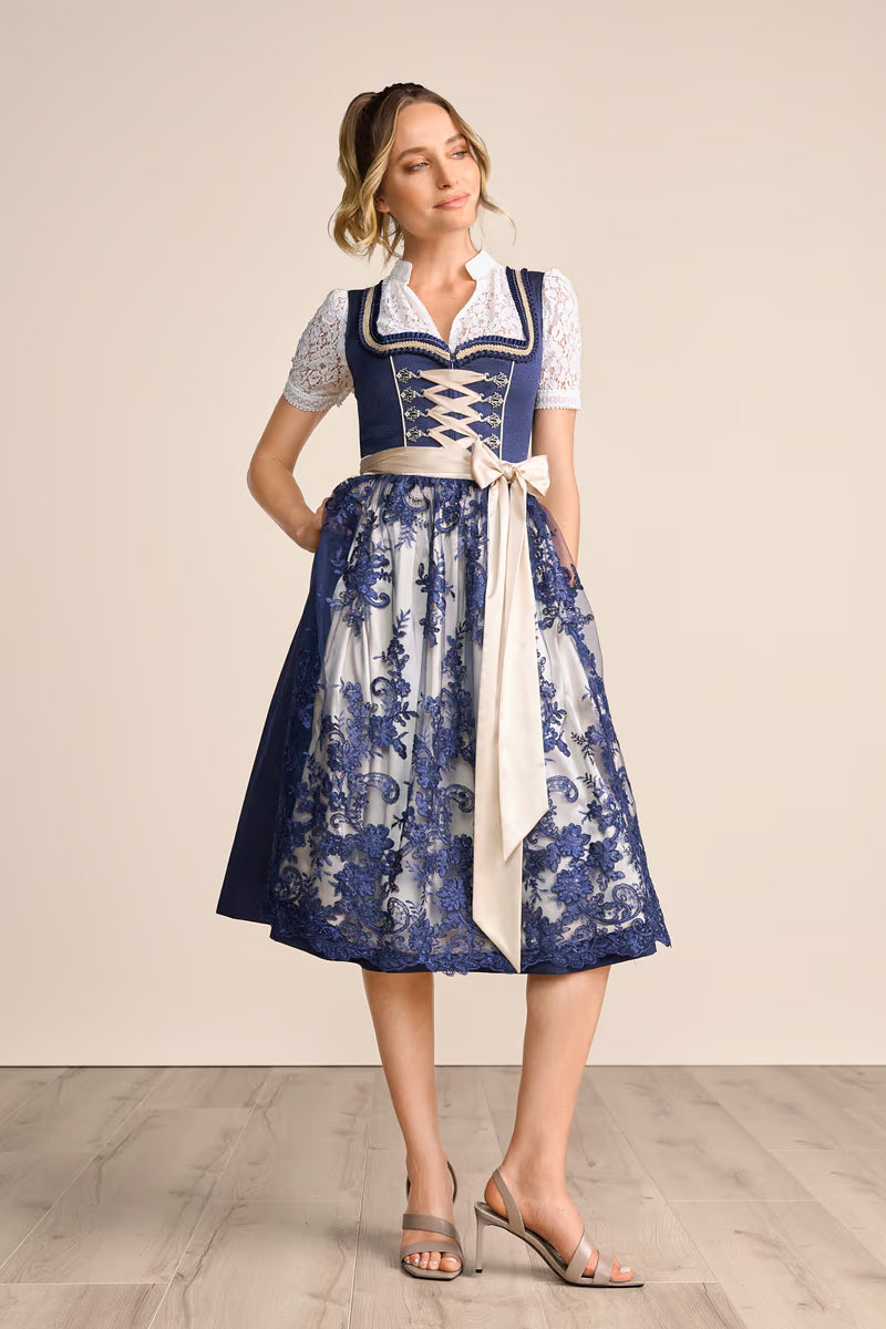 Kruger Long Dirndl 2pcs. 70cm "Quiana" blue (size 36 only)
