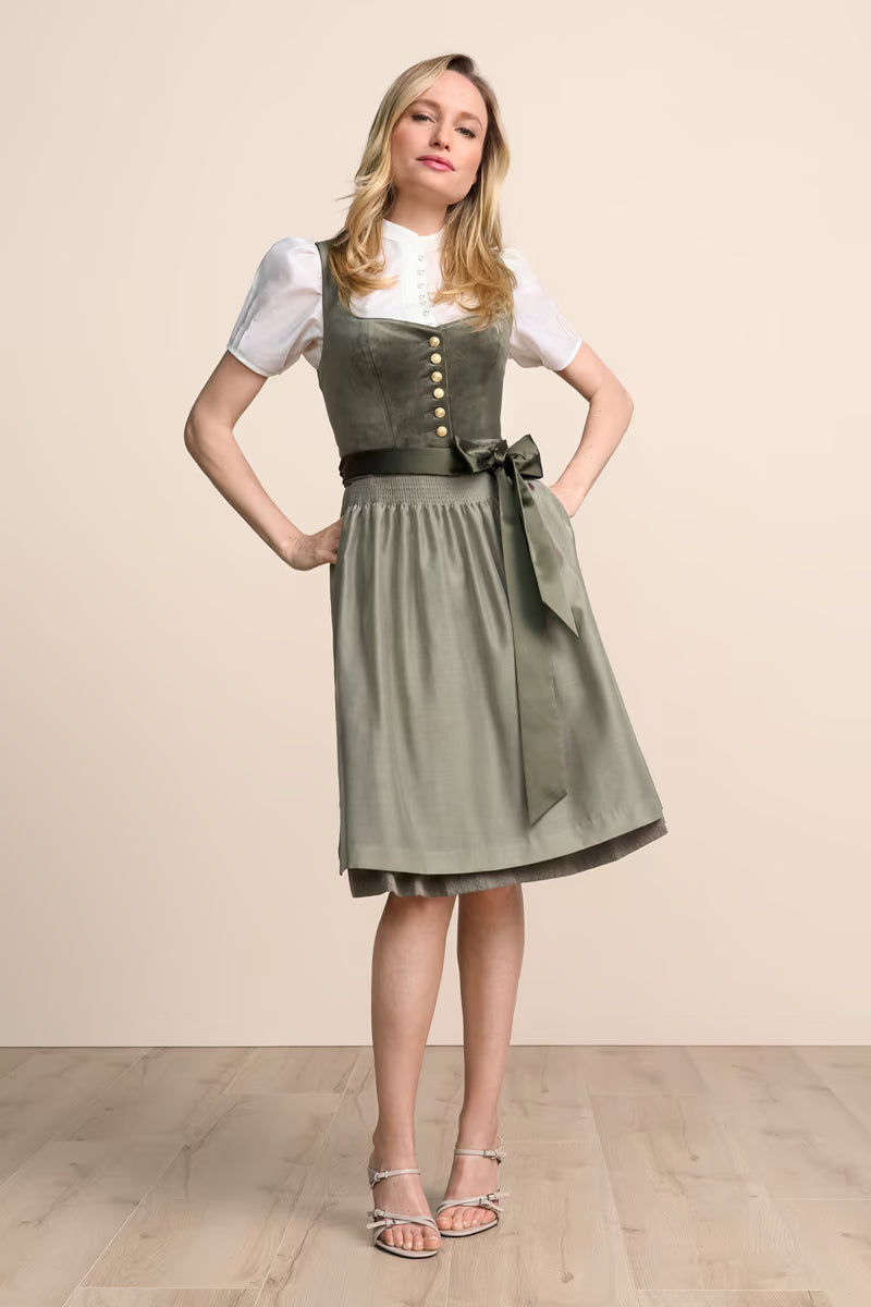 Kruger Avara Midi Dirndl, Olive — 60cm 2pc Set