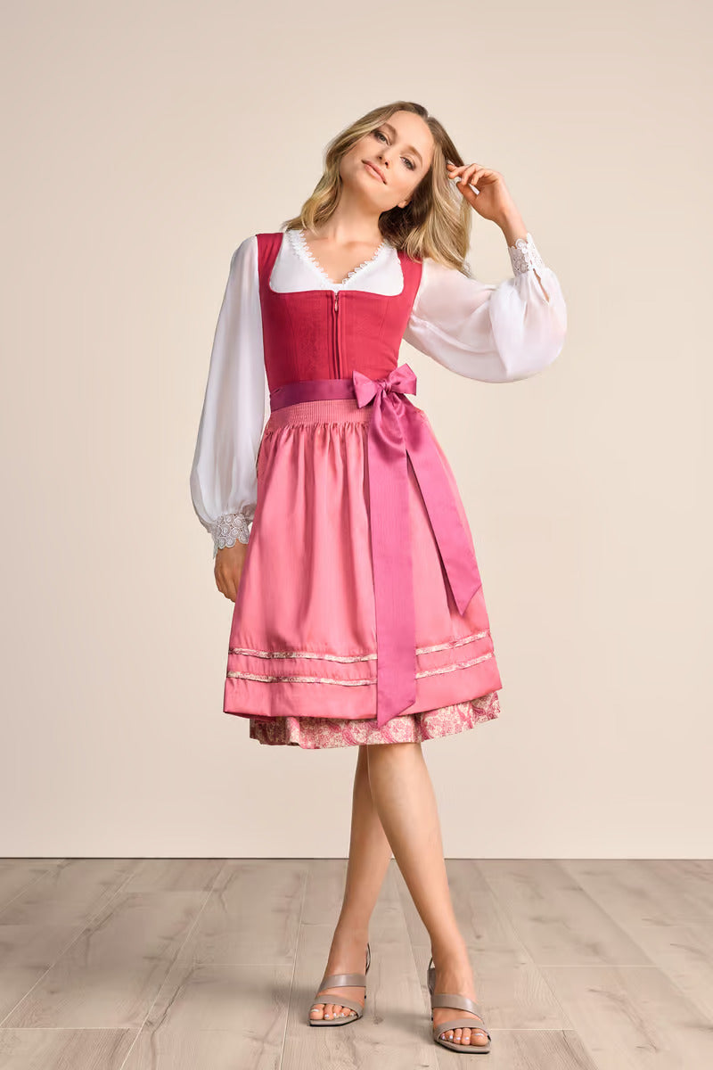 Kruger Midi Dirndl 2pcs. 60cm "Flaminia" red (sizes 40)