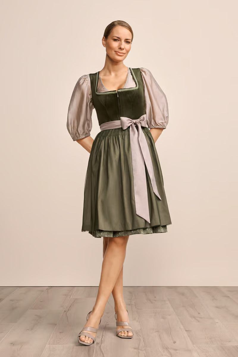 Kruger Midi Dirndl - Elegant Green Dirndl 60cm Farine CA Dirndl Haus Kruger Midi Dirndl - Elegant Green Dirndl 60cm Farine CA Dirndl Haus