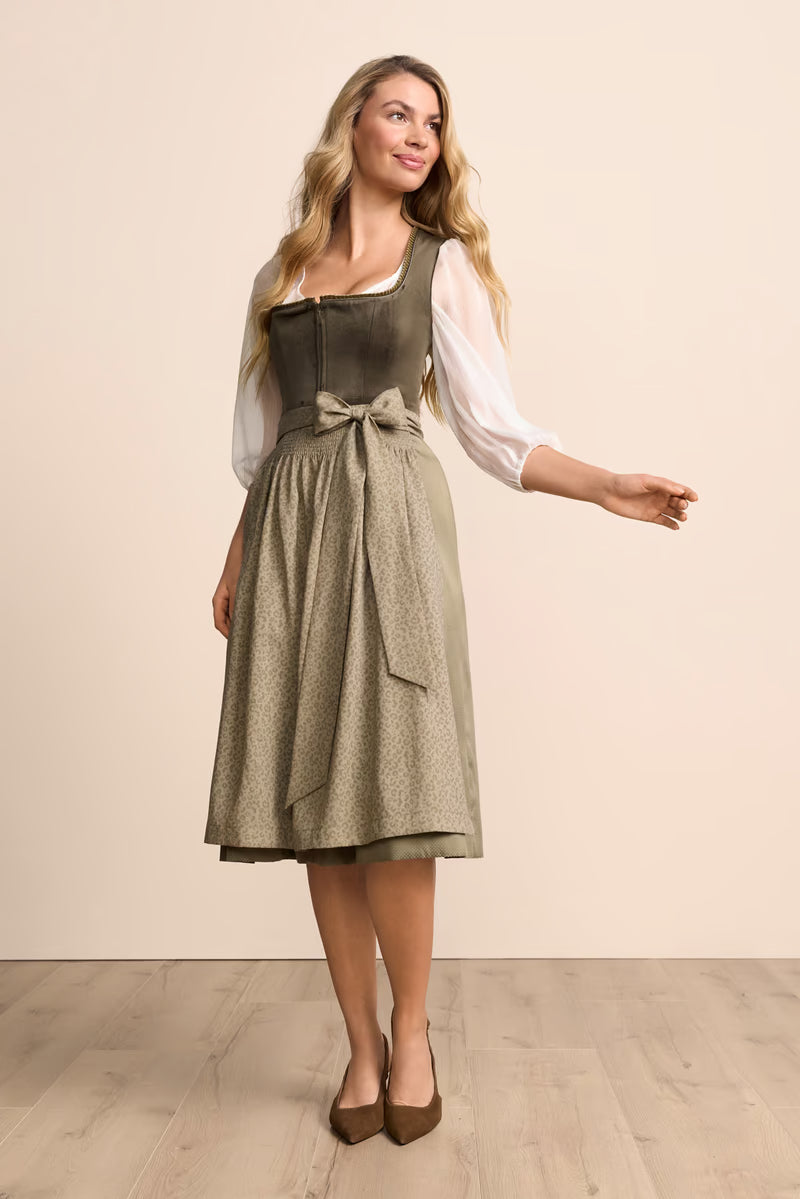 Krüger Lindsay Long Dirndl, Olive — 70cm 2pc Set