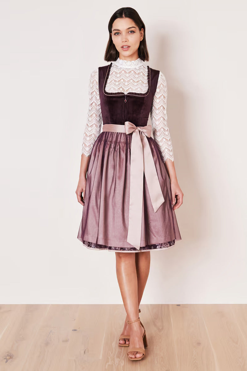 Kruger Midi Dirndl 2pcs. 60cm "Joelina" berry (34,38,40)