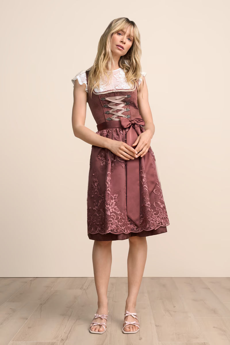 Kruger Midi Dirndl 2pcs. 60cm "Nevaeh" red (size 34, 38)
