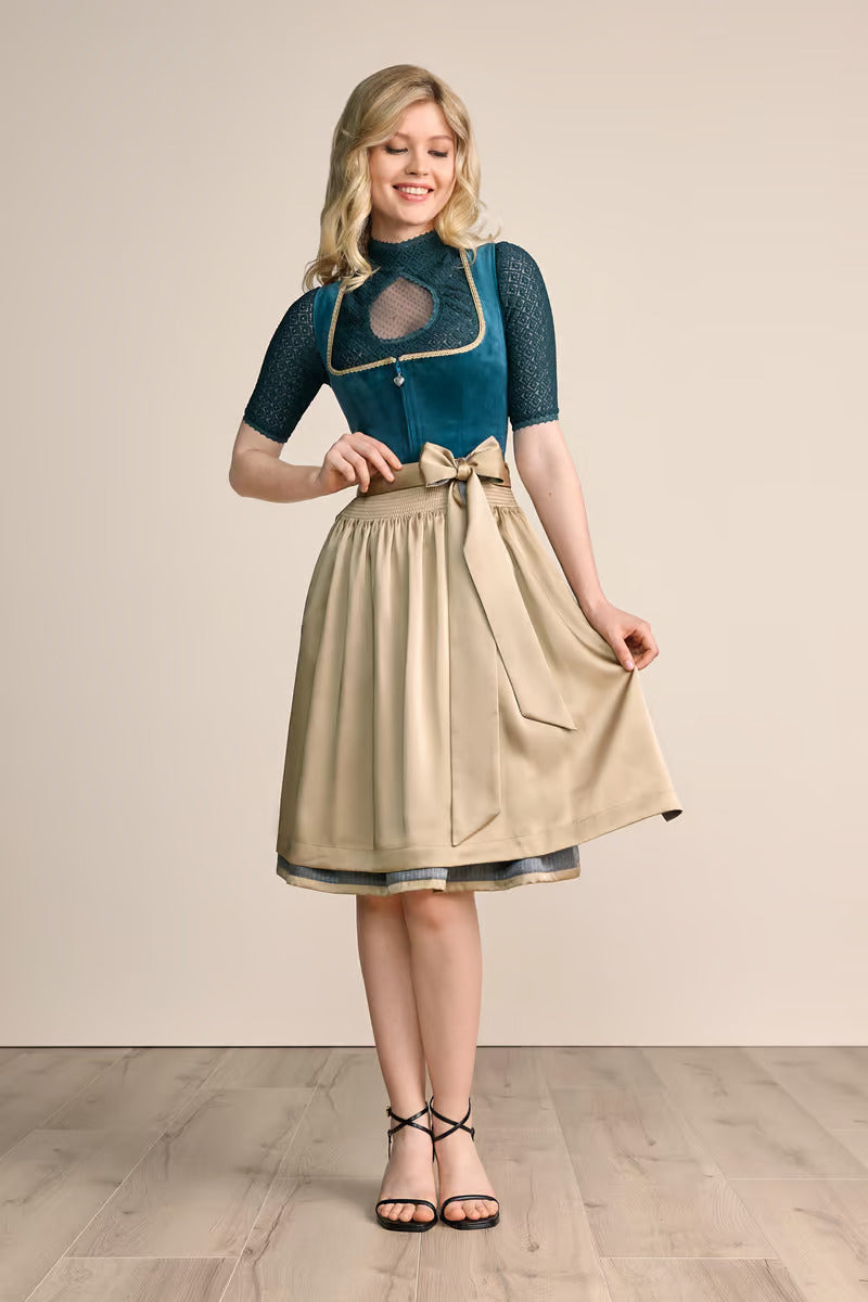 Kruger Midi Dirndl 2pcs. 60cm "Dena" turquoise (38,44)