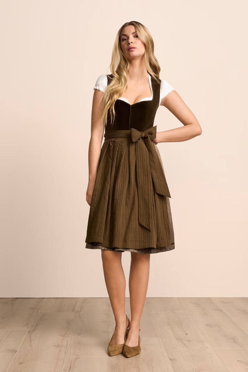 Kruger Midi Dirndl 2pcs. 60cm "Neleya" brown