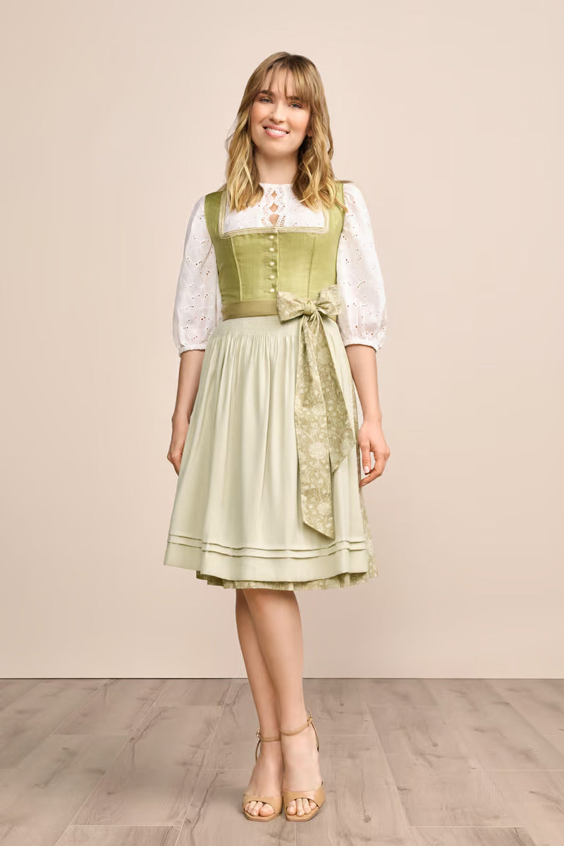 Kruger Midi Dirndl 2pcs. 60cm "Lemonie" green (size 34)
