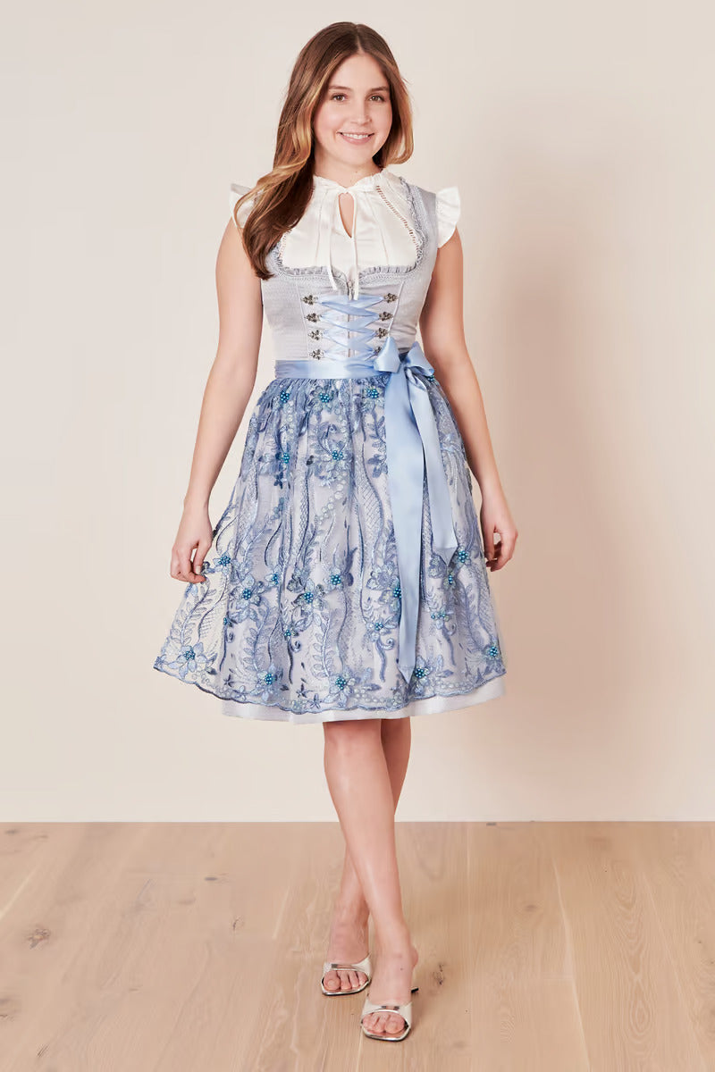 (New) Kruger Midi Dirndl 2pcs. 60cm "Karlotta" blue