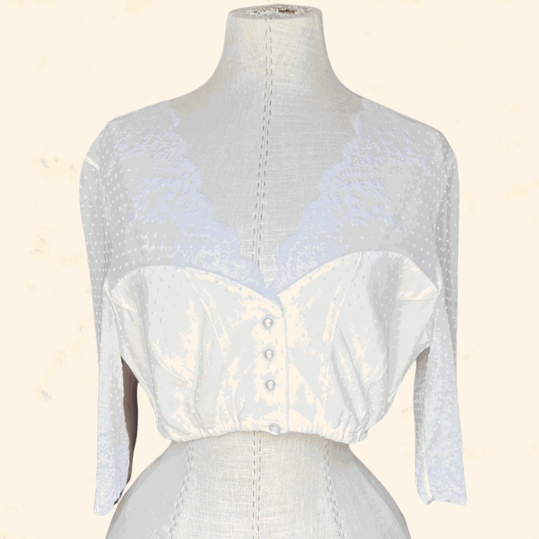 Ecru dirndl blouse from Kruger Collection, size 36, polyester-elastane blend.