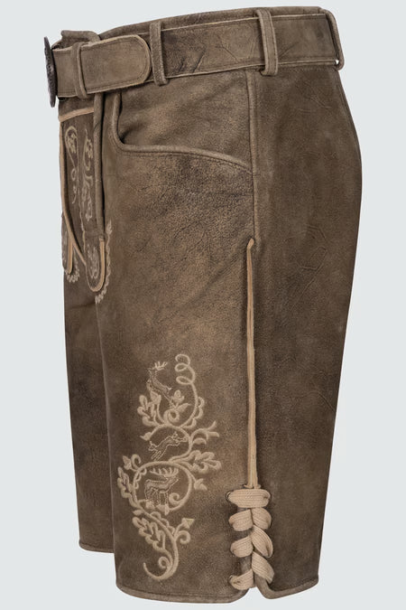Trentini Men's Lederhosen "Oskar" brown with belt