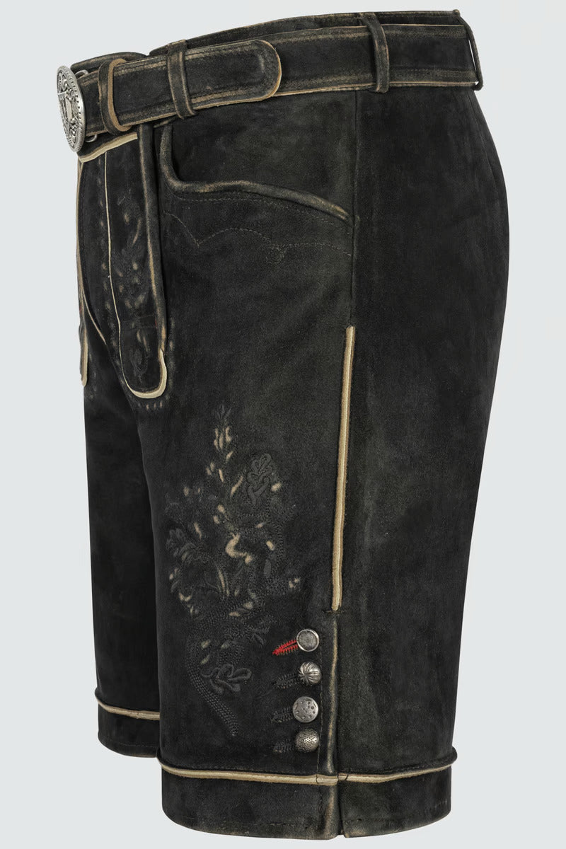 Kruger Men's Lederhosen "Kuno" with belt dark brown