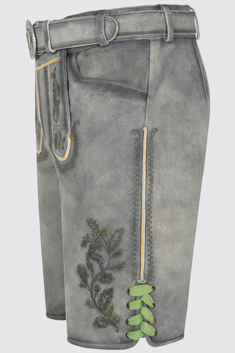 Kruger Men's Lederhosen "Charlie" with belt (gray w/green)