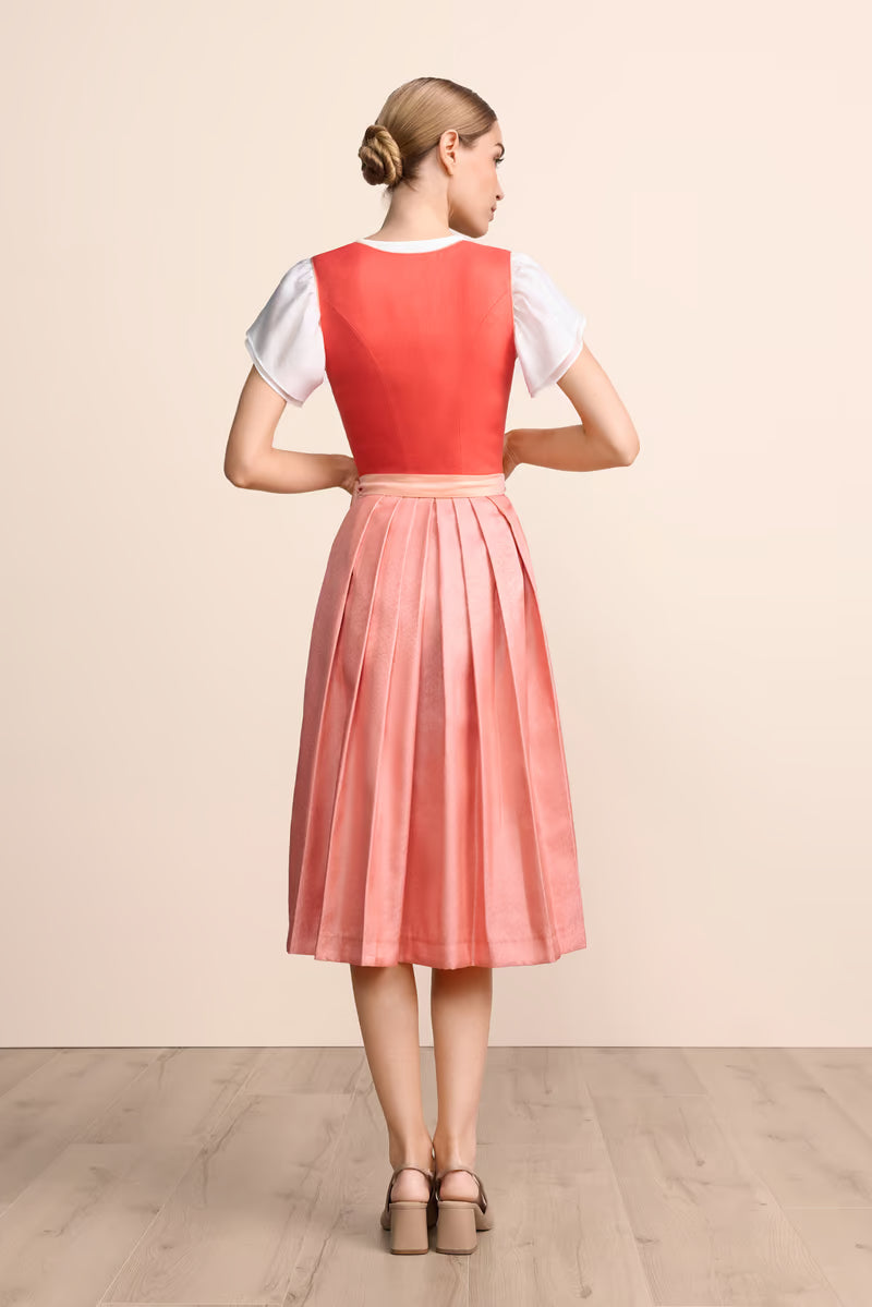 Kruger Sylphira Long Dirndl, Coral — 70cm 2pc Set