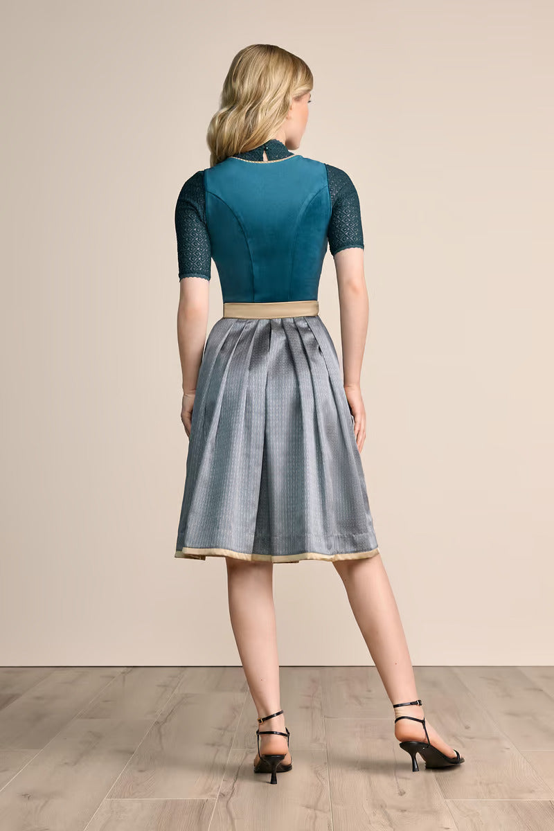 Kruger Midi Dirndl 2pcs. 60cm "Dena" turquoise (38,44)