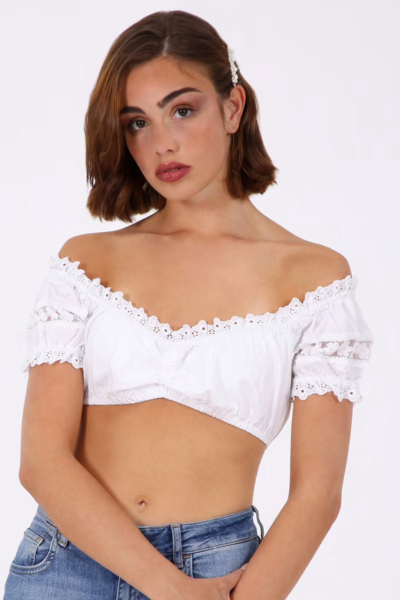 Kruger Dirndl Blouse "Snow Flower" white