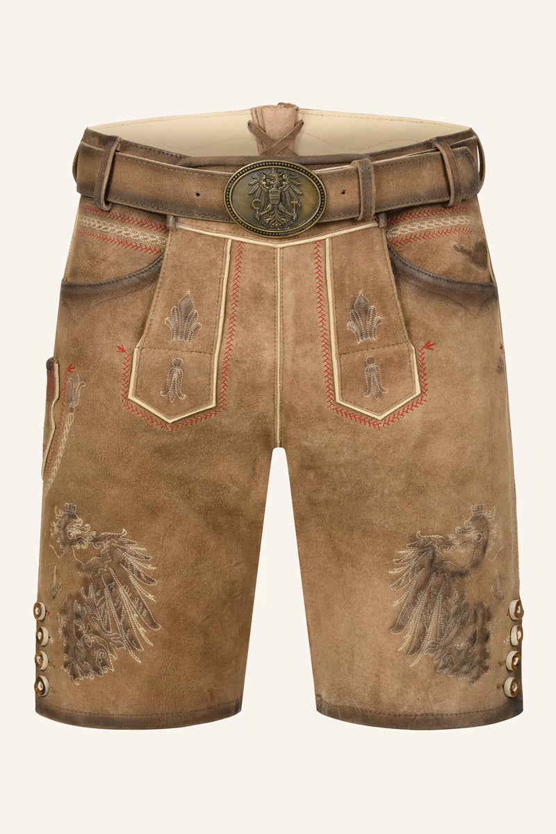 Kruger Men's Lederhosen "Mei Hoamat" with Belt - Brown