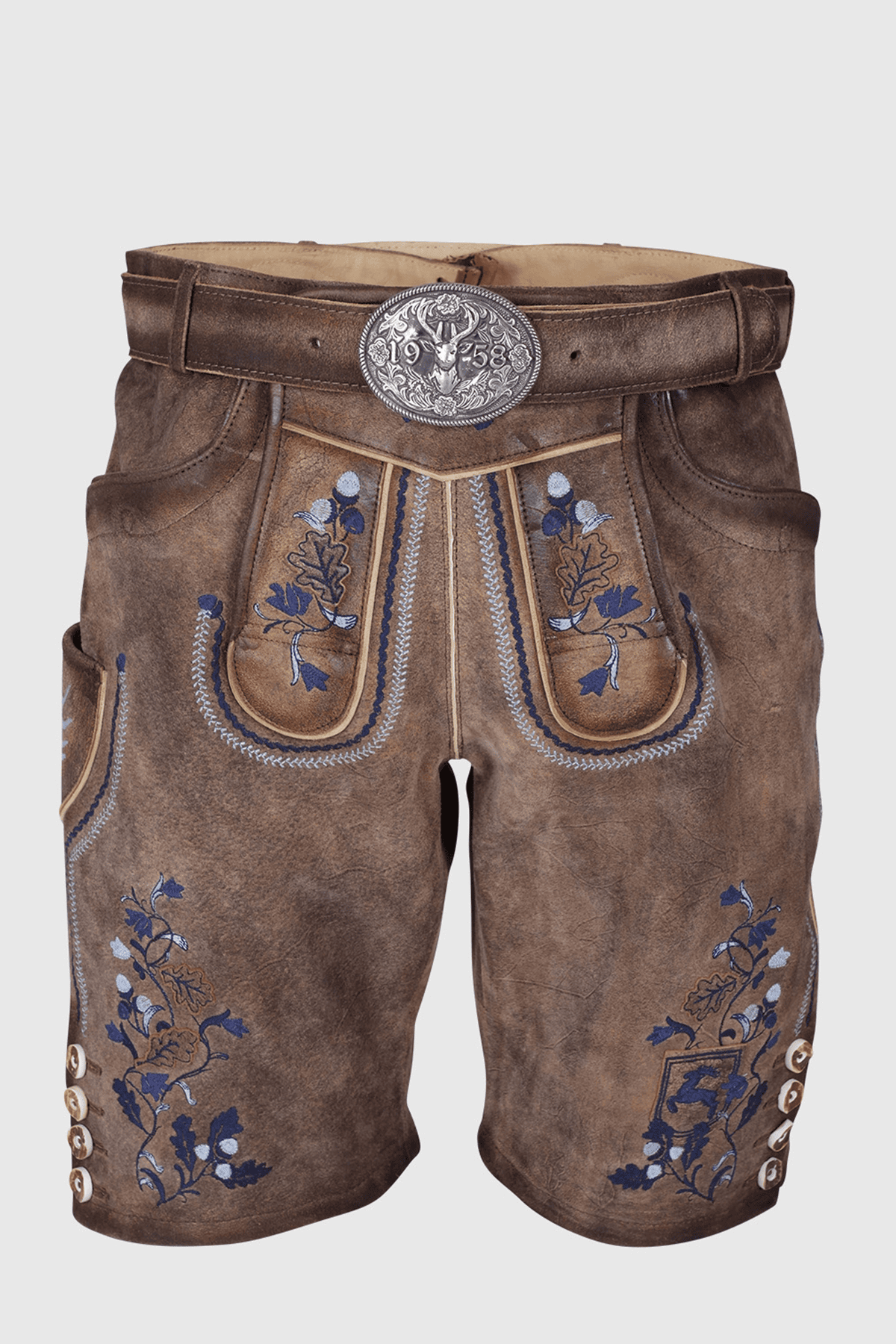 Kruger Men's Lederhosen "Azzuro" with Belt - Brown