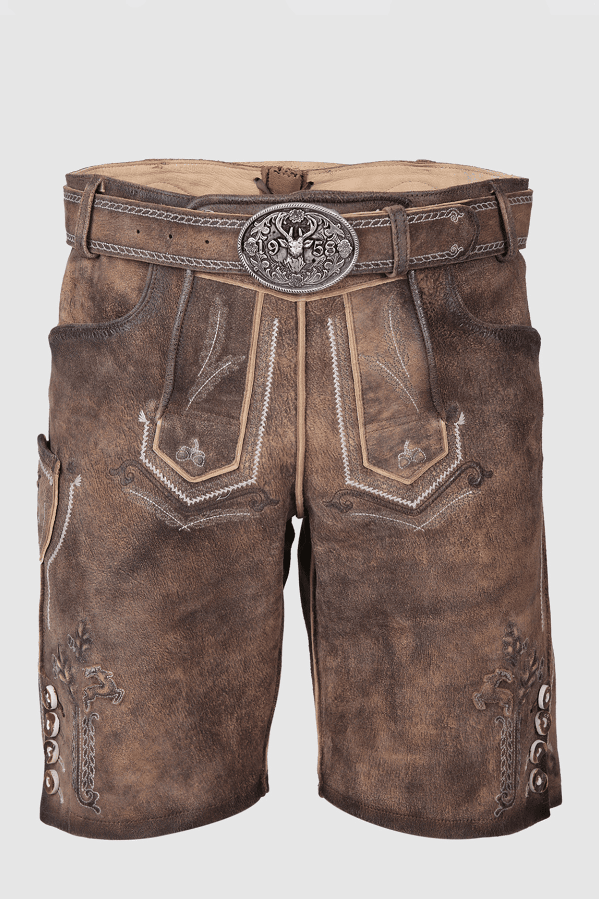 Kruger Men's Lederhosen "Milo" with Belt - Brown