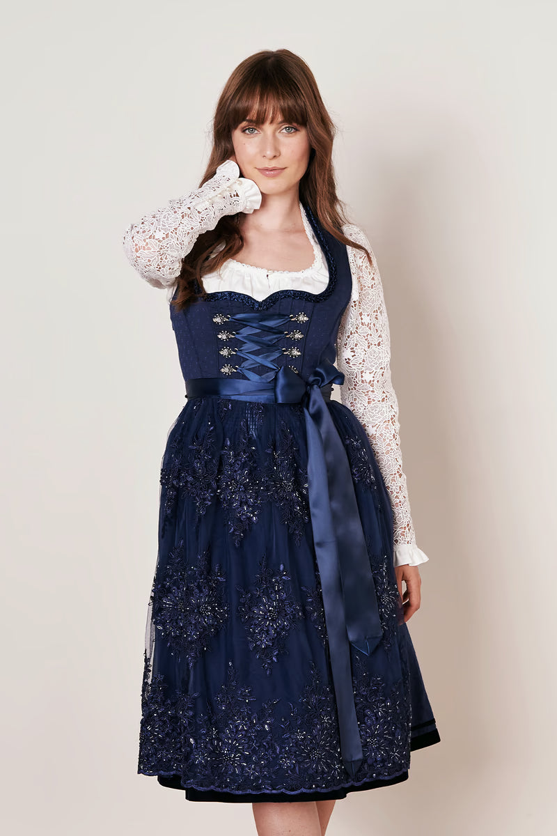 Kruger Long Dirndl 2pcs. 70cm "Maisie" blue (size 36 only)