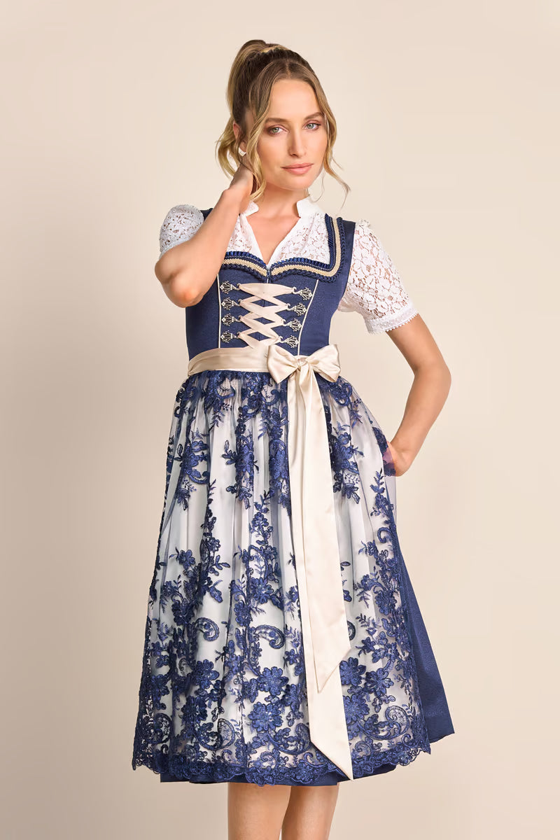 Kruger Long Dirndl 2pcs. 70cm "Quiana" blue (size 36 only)