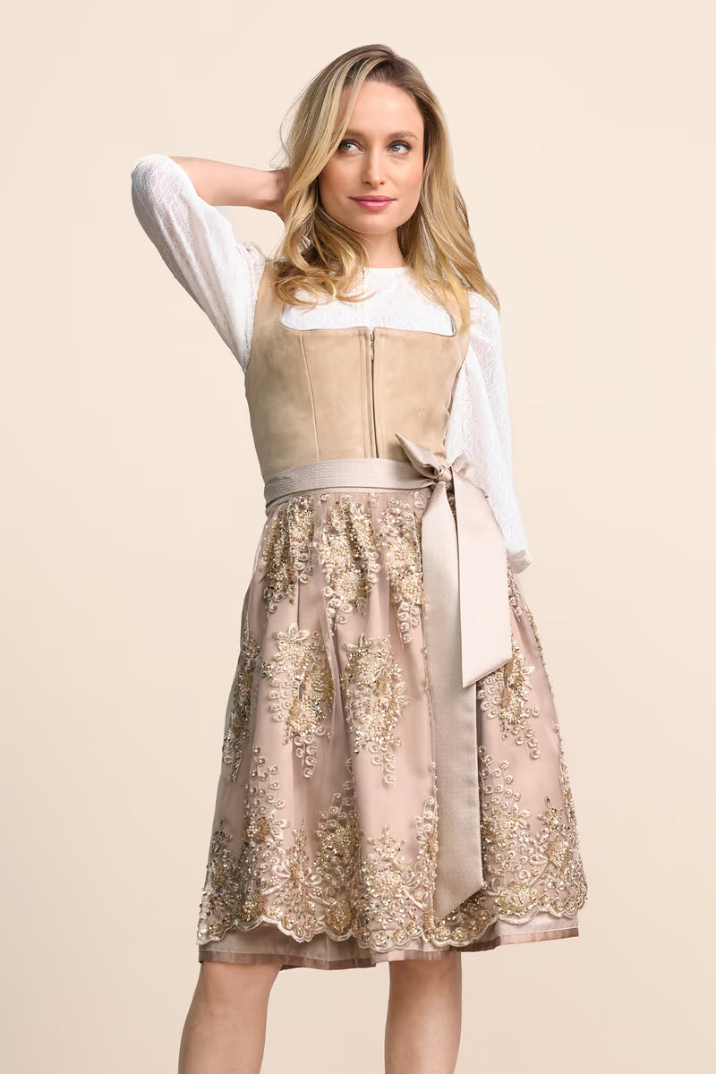 Kruger Midi Dirndl 2pcs. 60cm "Lysandra" biege