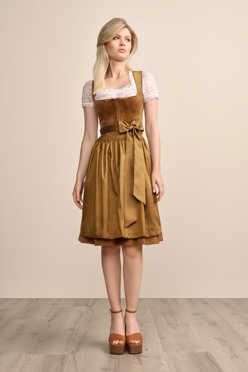 Kruger Midi Dirndl 2pcs. 60cm "Suzanne" brown (36)