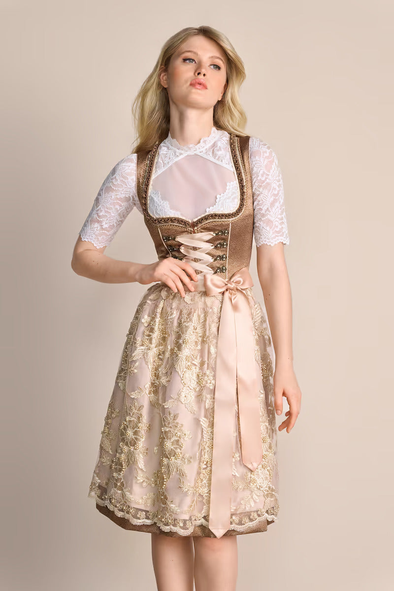 Kruger Mini Dirndl 2pcs. 50cm "Josina" brown (size 32)