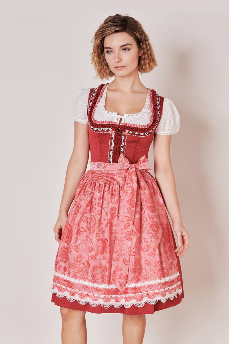 Kruger Midi Dirndl 2pcs. 60cm "Ulrika" red (40,42)