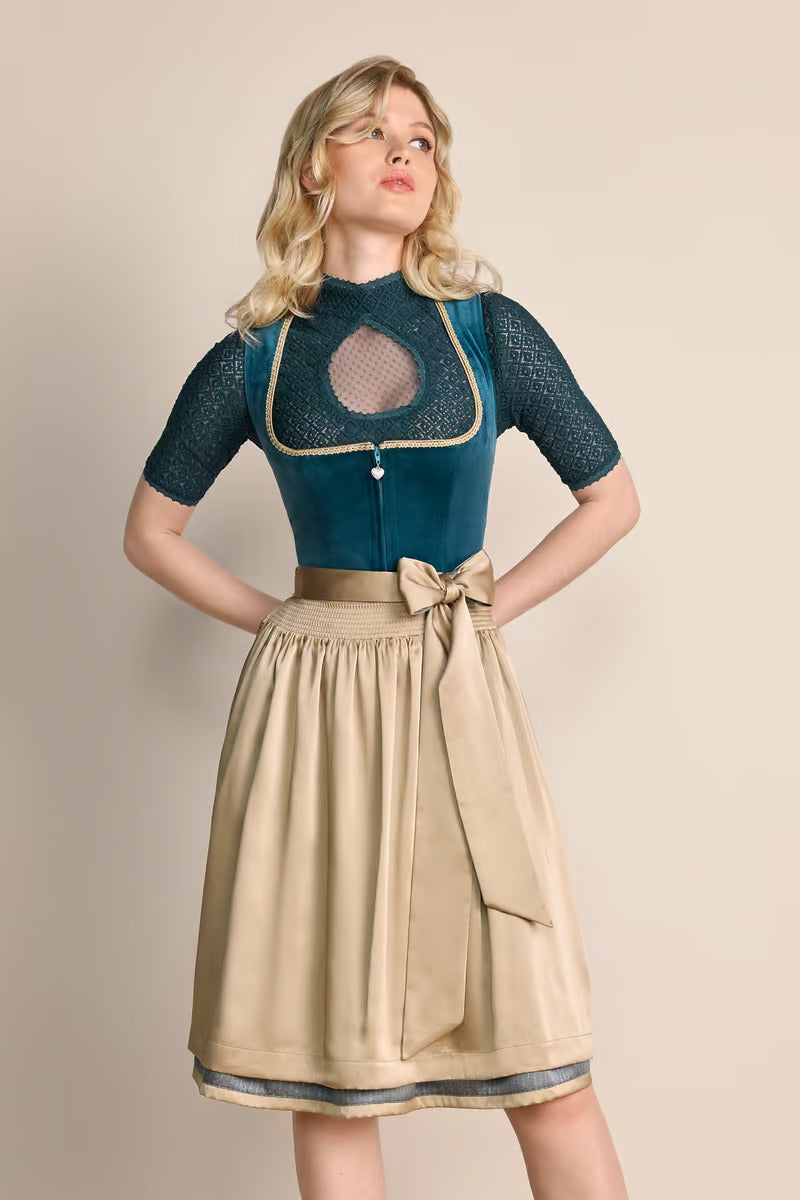 Kruger Midi Dirndl 2pcs. 60cm "Dena" turquoise (38,42,44) low stock