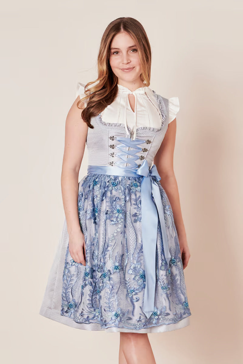 (New) Kruger Midi Dirndl 2pcs. 60cm "Karlotta" blue