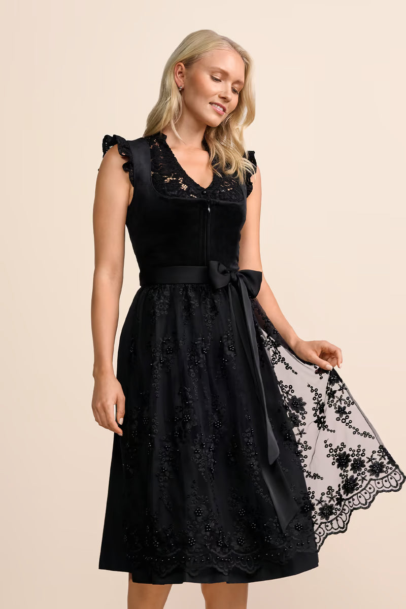 Kruger Lovira Long Dirndl, Black — 70cm 2pc Set