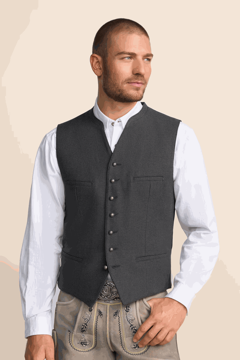 Kruger Traditional Vest "Caelius" in solid gray with button closure and breast pocket, ideal for formal and everyday wear.