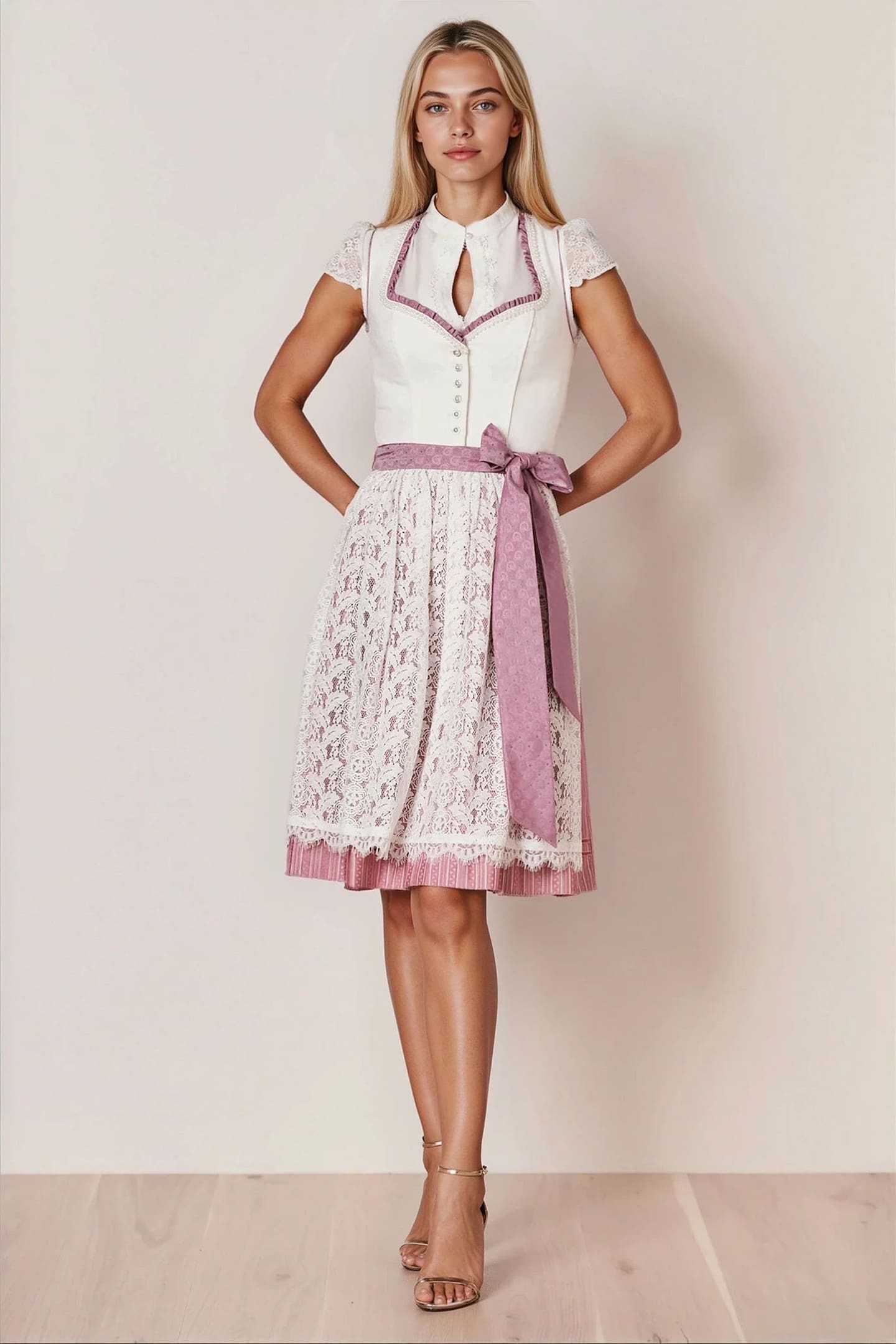 Julia Trentini Alissa Midi Dirndl, Ecru — 60cm