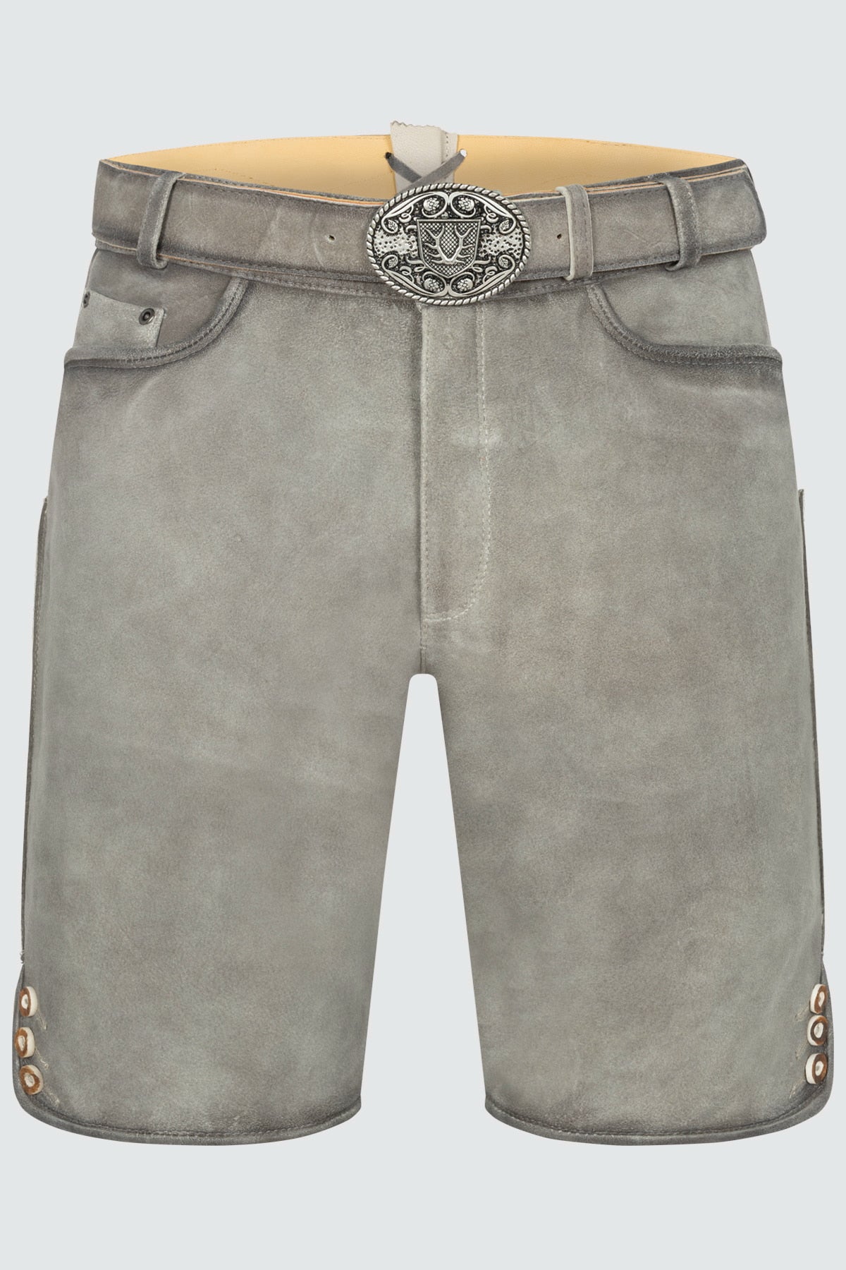 Kruger Men's Lederhosen "Lorenzo" with Belt - Gray