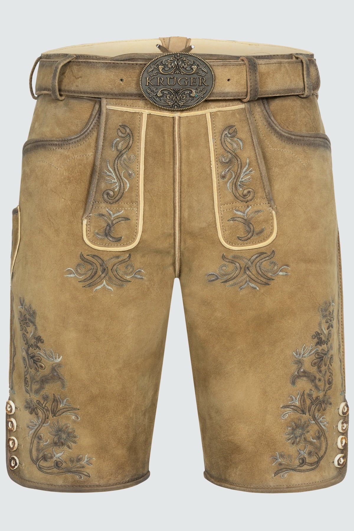 Kruger Men's Lederhosen "Juan" with Belt - Brown