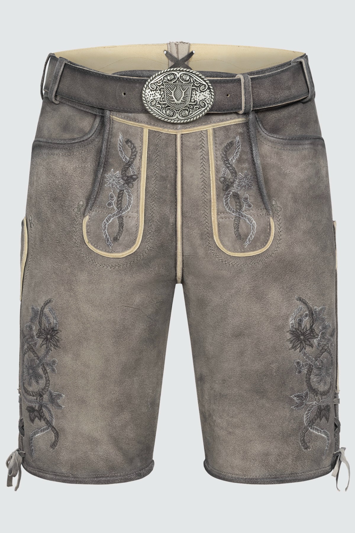 Kruger Men's Lederhosen "Mirko" with Belt - Gray