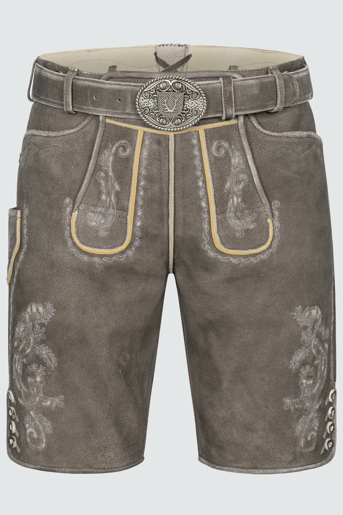 Kruger Men's Lederhosen "Howard" with Belt - Gray
