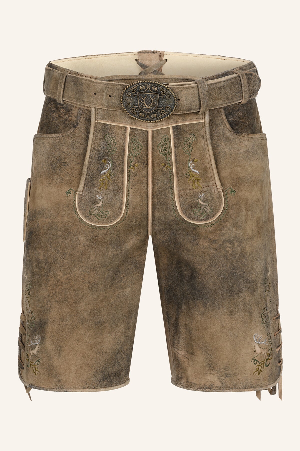 Kruger Men's Lederhosen "Micah" with Belt - Brown