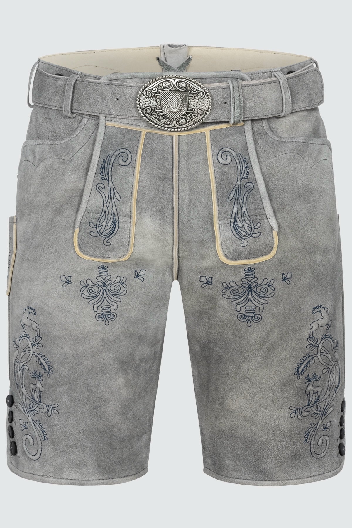 Kruger Men's Lederhosen "Lucius" with Belt - Gray