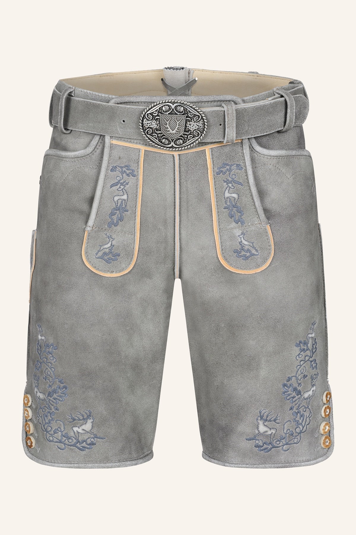 Kruger Men's Lederhosen "Berat" with Belt - Gray