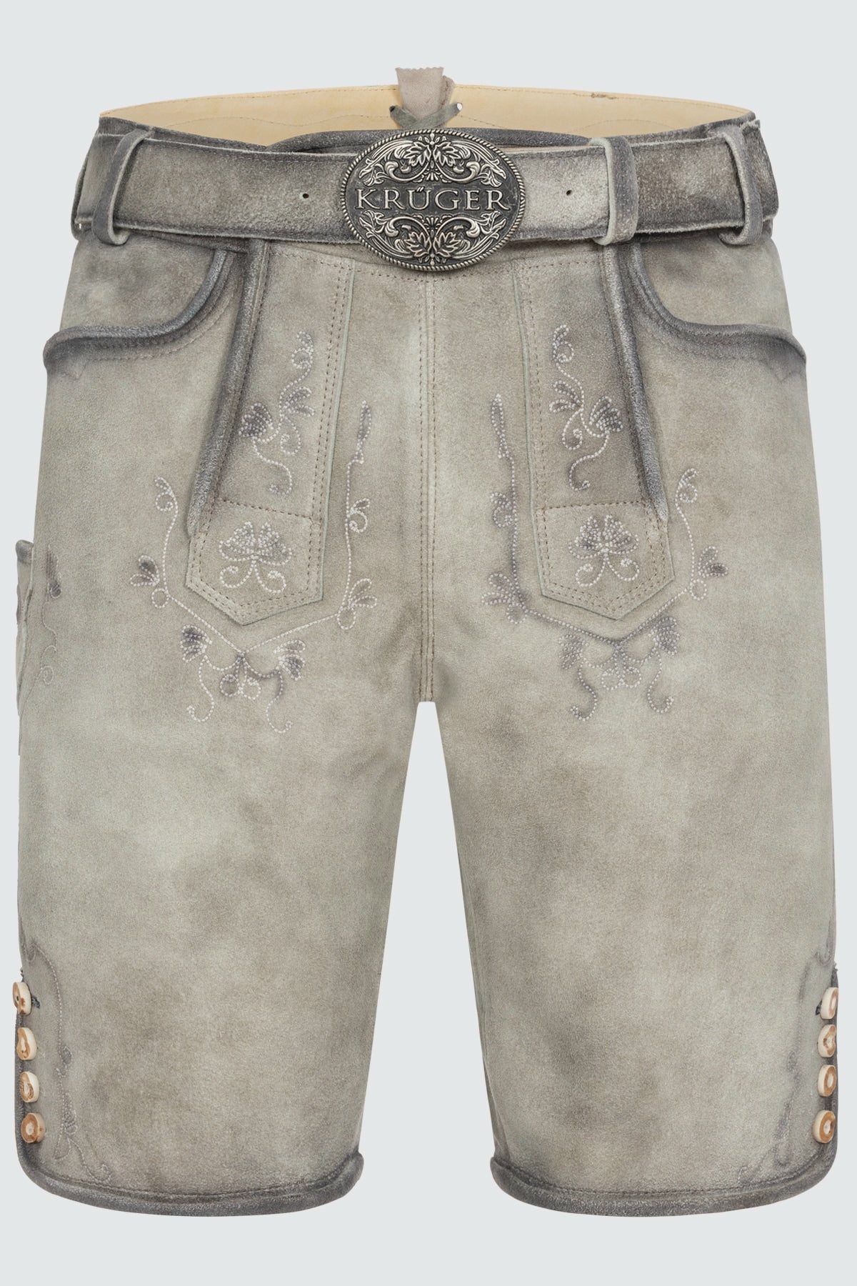 Kruger Men's Lederhosen "Lenny" with Belt - Gray