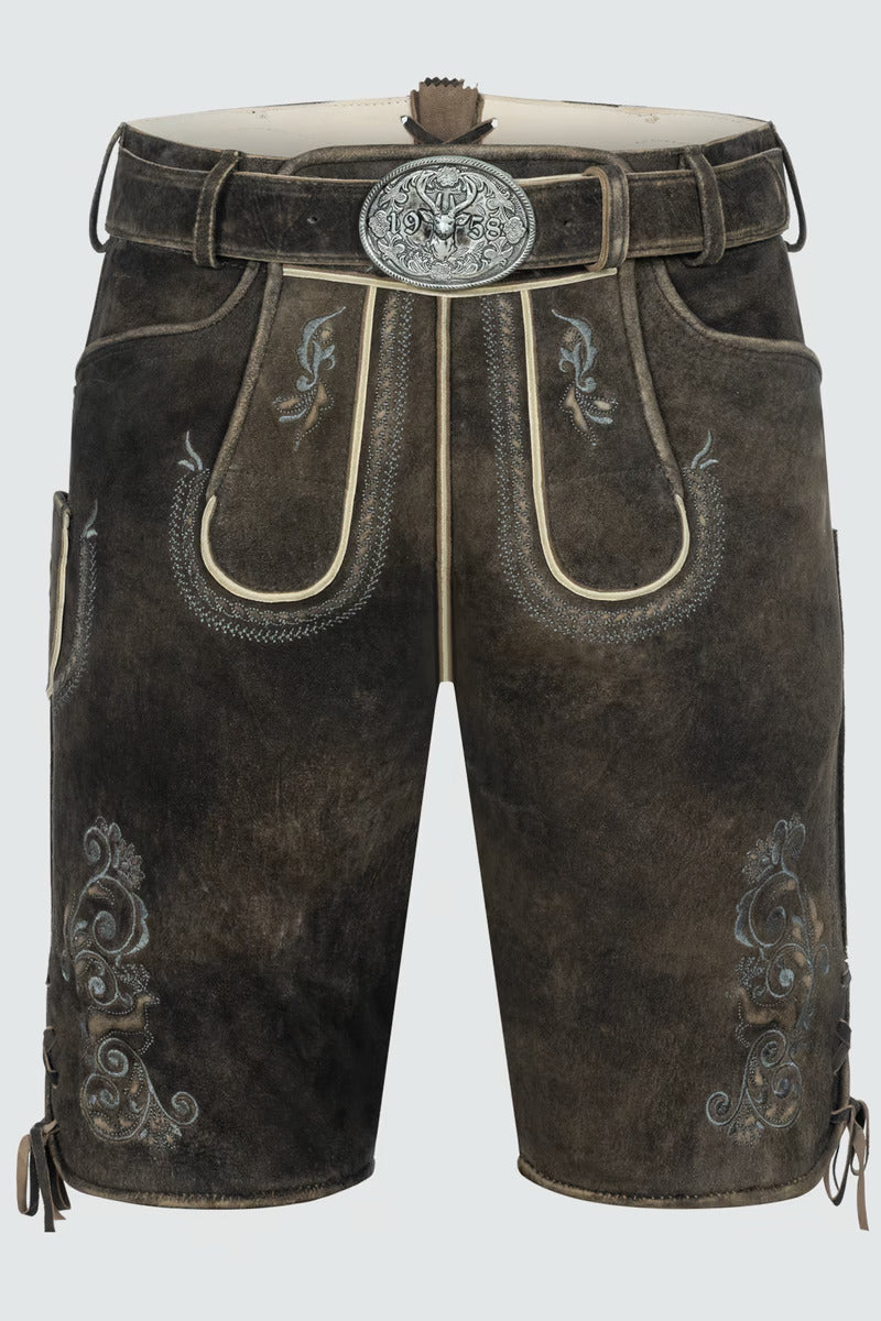 Kruger Men's Lederhosen "Gideon" with belt (dark brown)