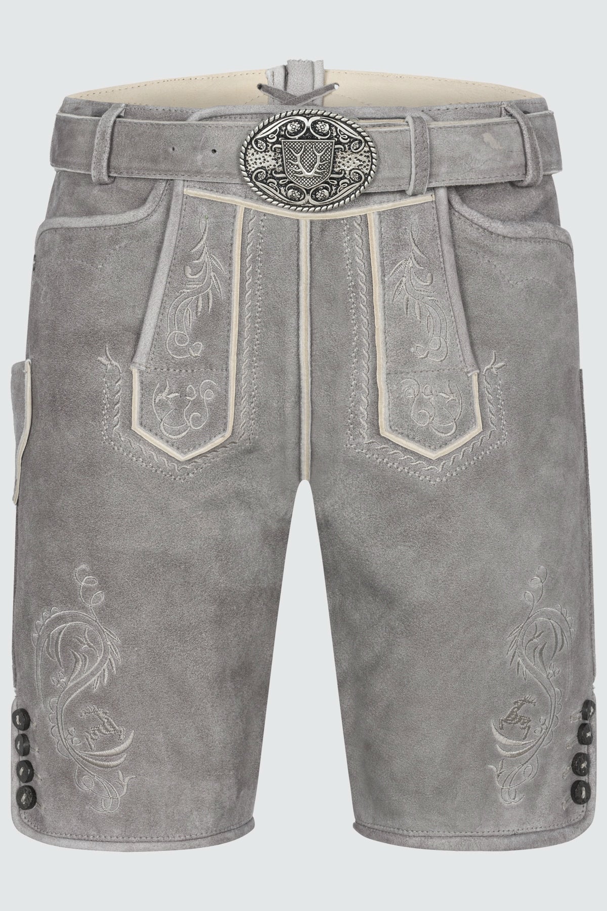 Kruger Men's Lederhosen "Maik" with Belt - Gray