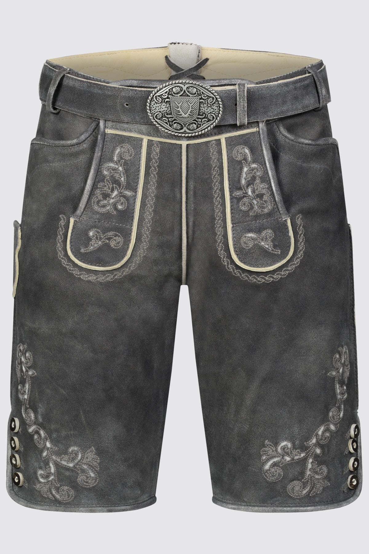 Kruger Men's Lederhosen "Nevi" with Belt - Gray