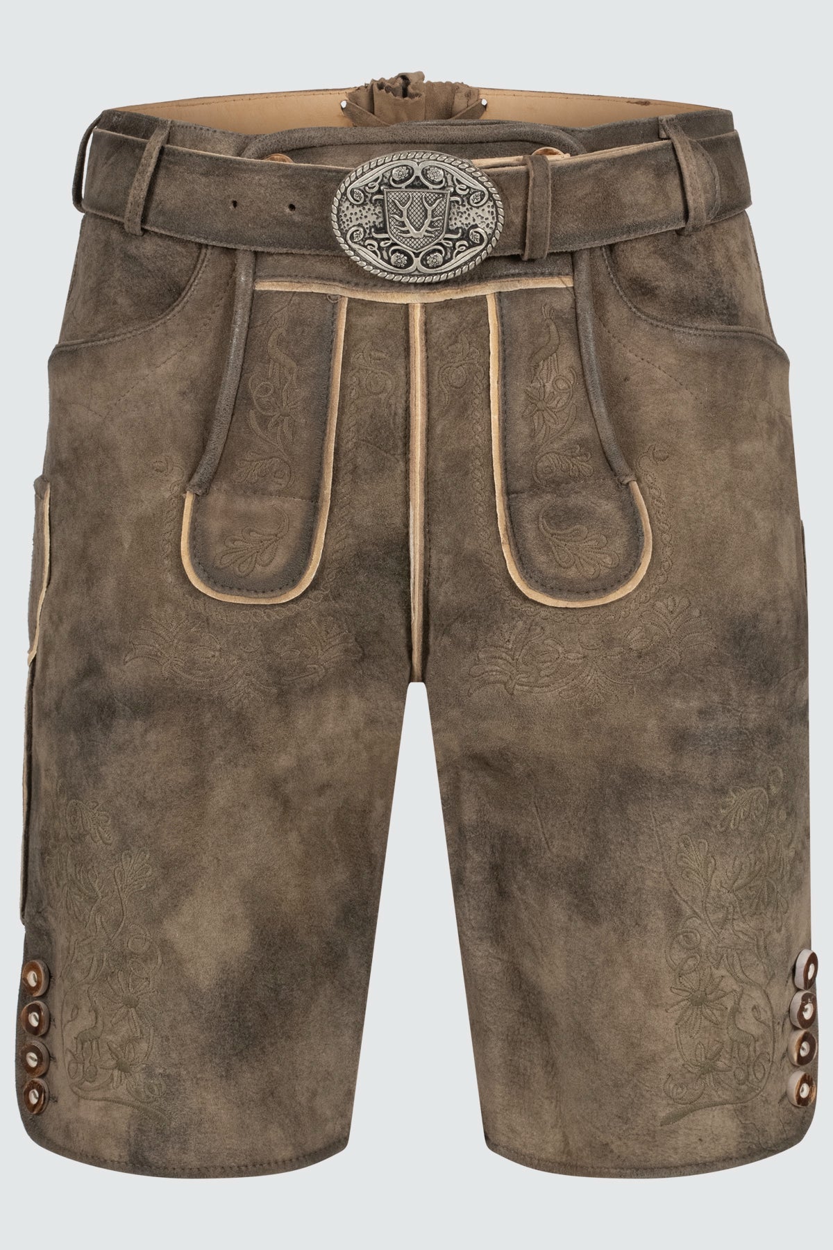 Kruger Men's Lederhosen "Denis" with Belt - Brown