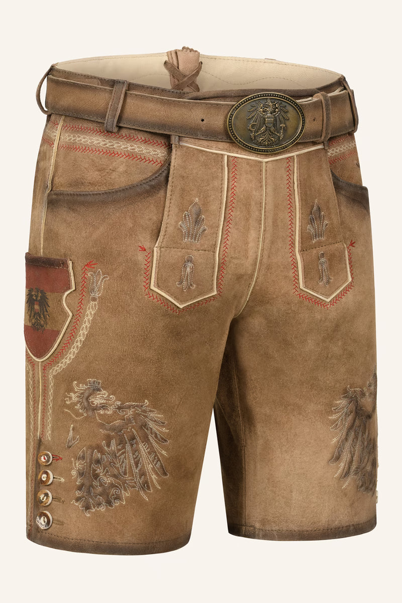 Kruger Men's Lederhosen "Mei Hoamat" with Belt - Brown