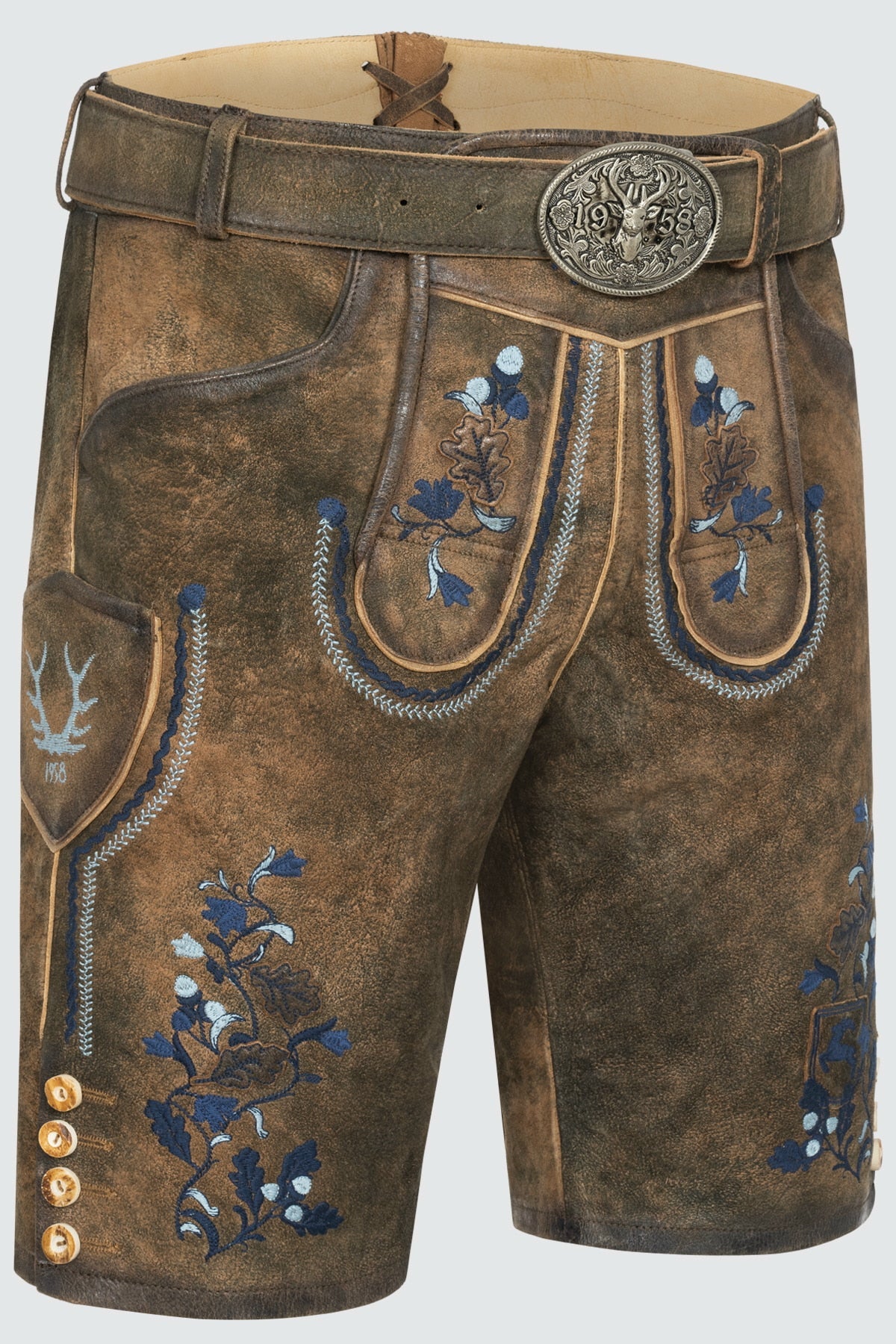 Kruger Men's Lederhosen "Azzuro" with Belt - Brown