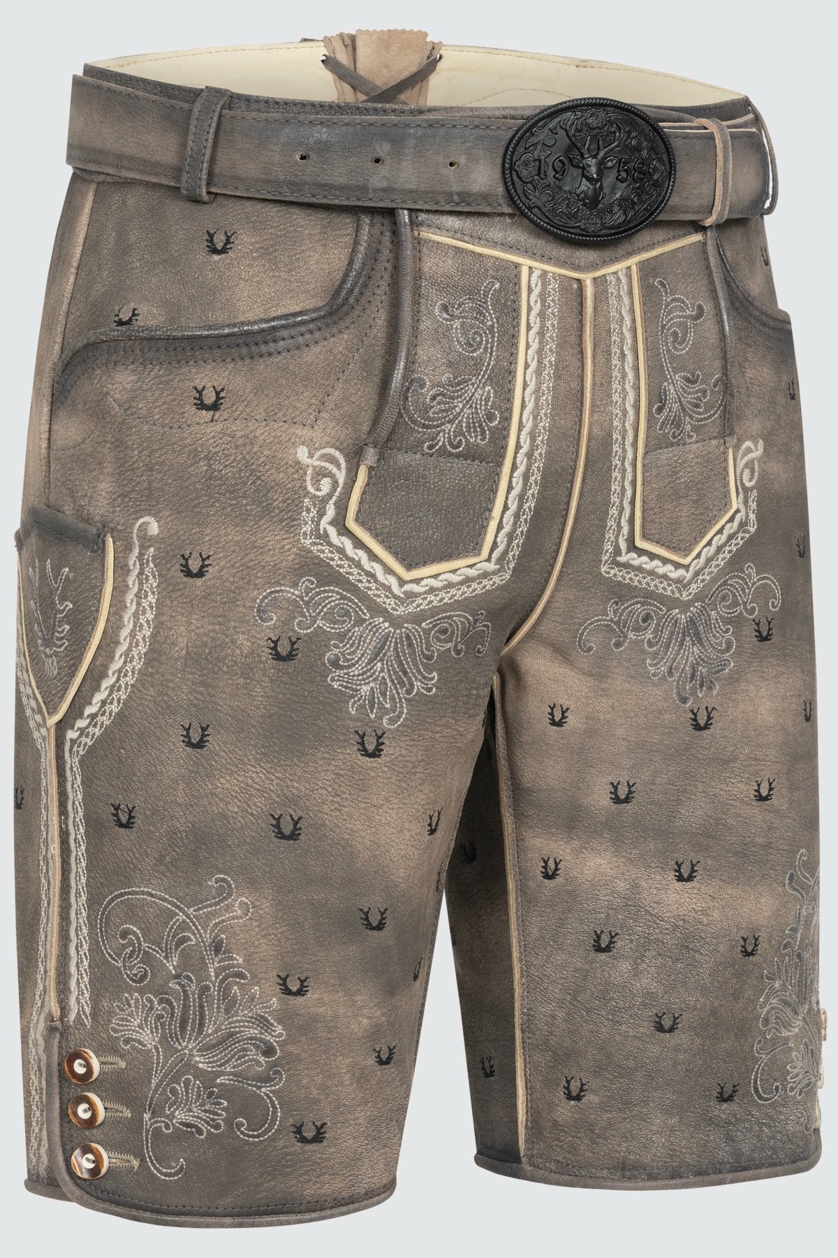 Kruger Men's Lederhosen "Harvey" with Belt - Gray